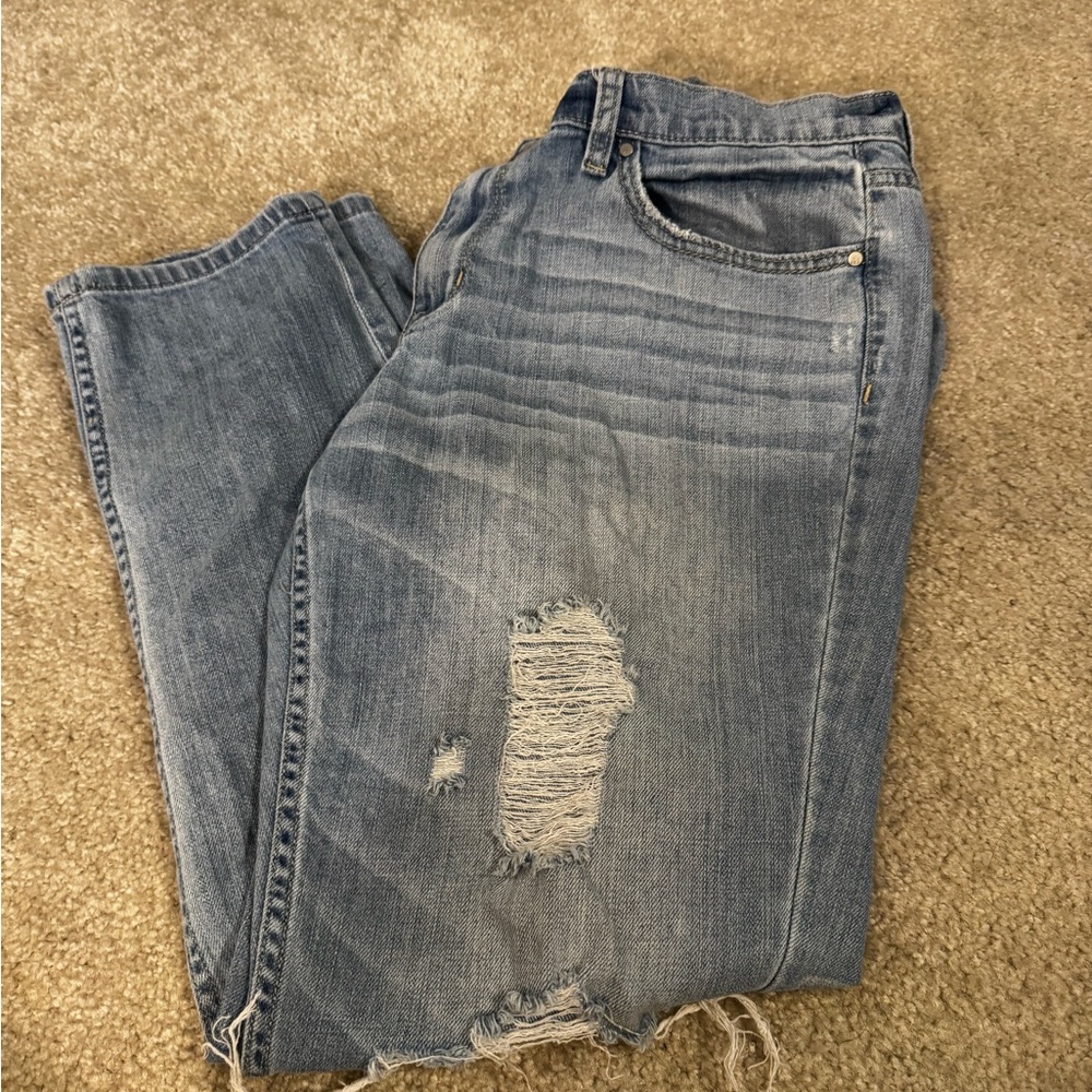 Light Wash Distressed Mid-Rise Everyday Relaxed Jeans
